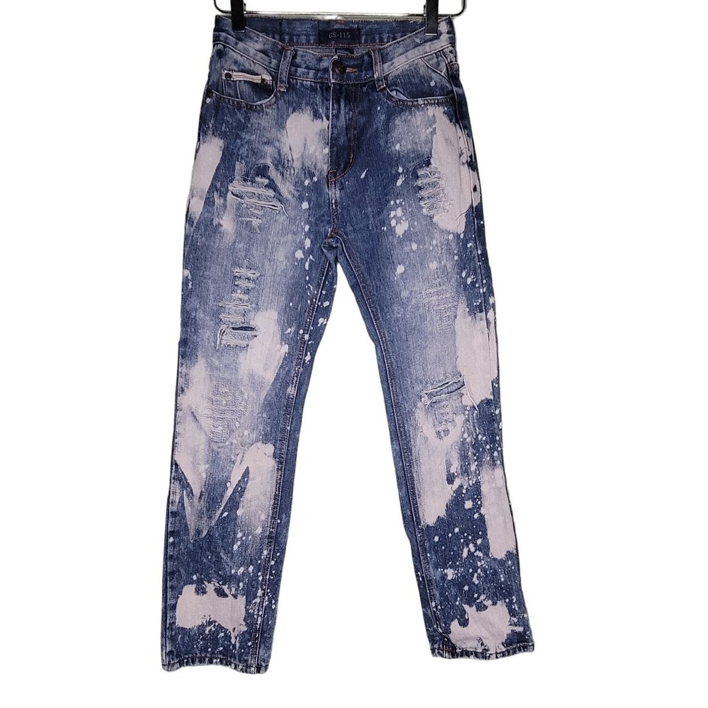 GS-115 Boys Jeans Acid Wash Bleach Distressed Denim Straight Grunge Size 14
